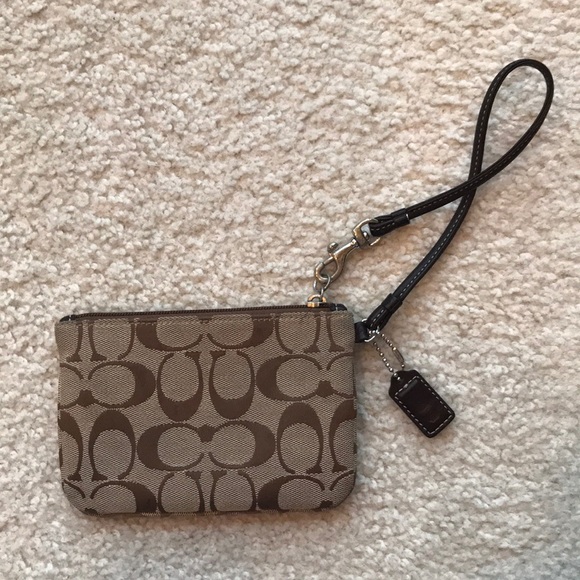 Coach Logo Tan Canvas & Leather Wristlet - Picture 4 of 8